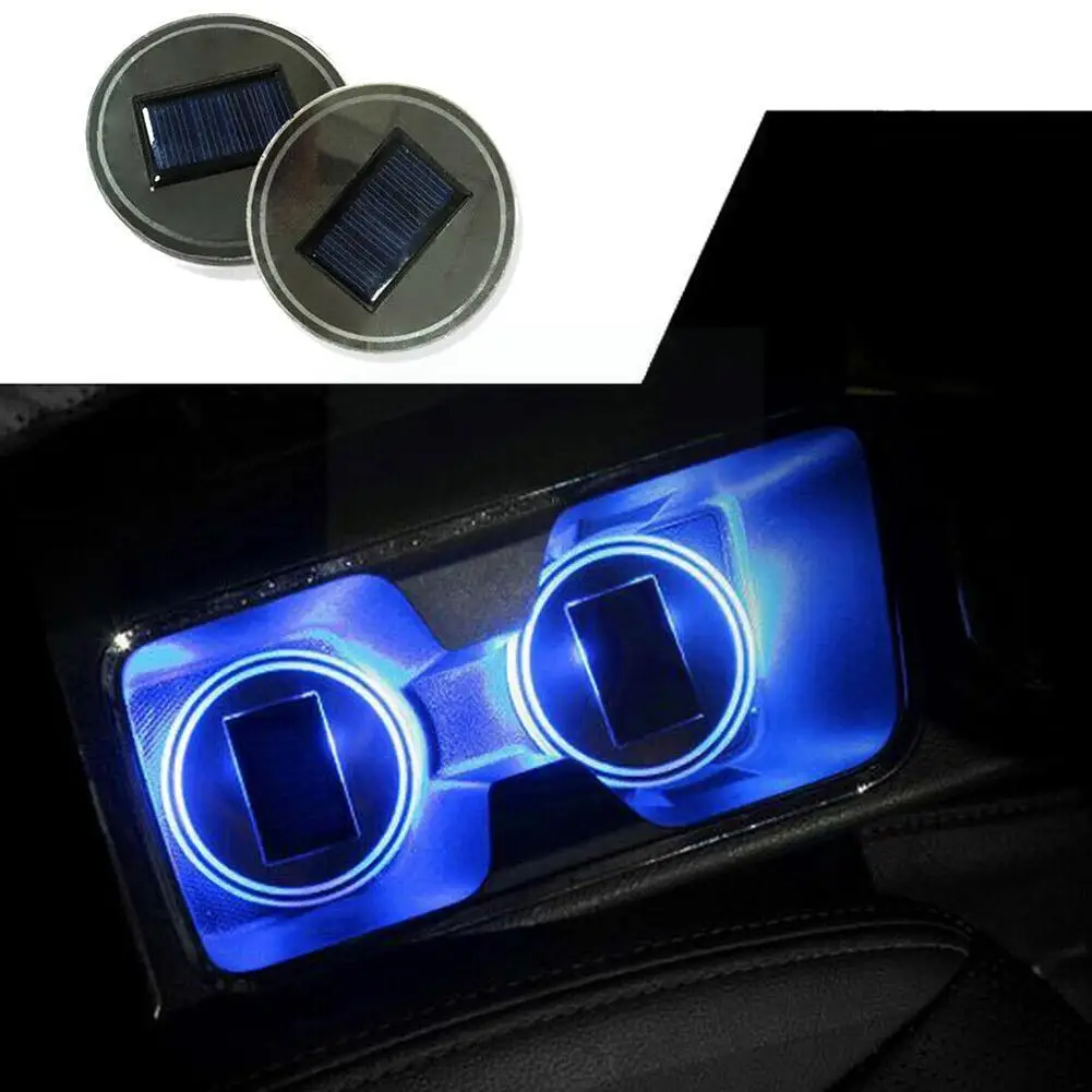 

New Led Solar Cup Pad Car Water Coaster Accessories Decoration Blu-ray Lights Interior Cover Light E6n4