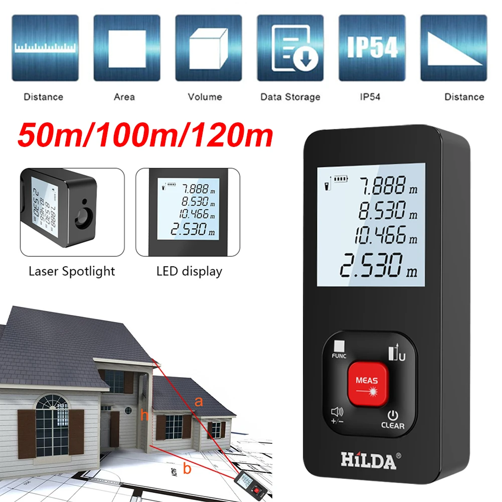 

Laser Rangefinder 50m/100m/120m Distance Measuring Meter 2inch Display With Backlight Auto-Level Digital Measure Tool Auto Off