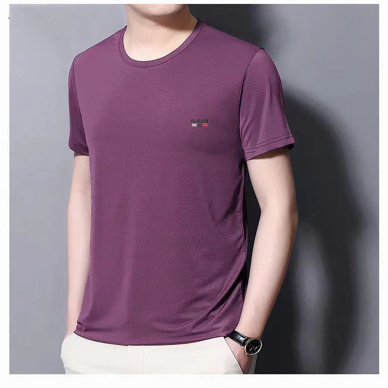 Camiseta de Color sólido para hombre, camisa informal de estilo Simple, manga corta, cuello redondo, secado rápido, ajustada, ropa deportiva