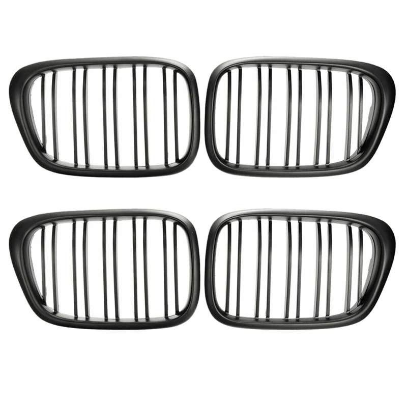 

4X Front Bumper Kidney Grill Replacement Dual Slat Grilles For BMW E39 5 Series 525 528 1995-2004 Matte Black