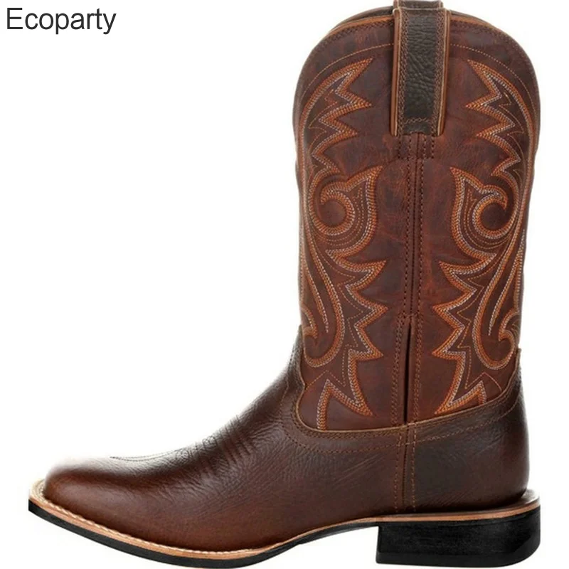 

Мужские высокие ботинки с вышивкой, черные, коричневые ботинки из искусственной кожи в средневековом ретро стиле, обувь для косплея ковбоя, ...