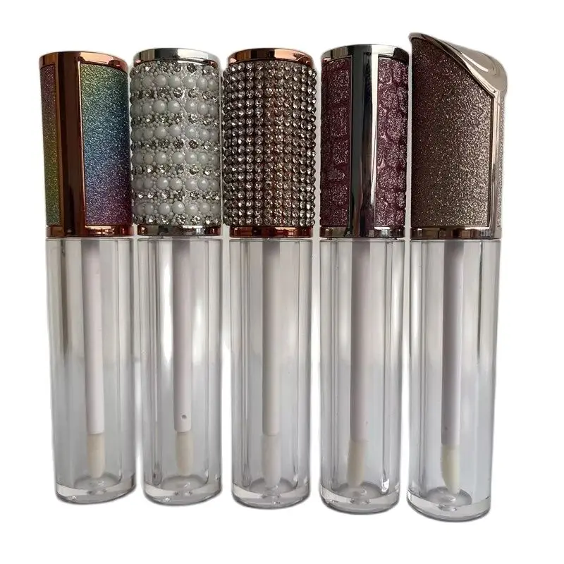 Custom Cosmetics Packaging 5ml Round Lip Gloss Tube Bottle Rainbow Glitter Lipstick Lipgloss Lip Glaze Tubes Bottles Container