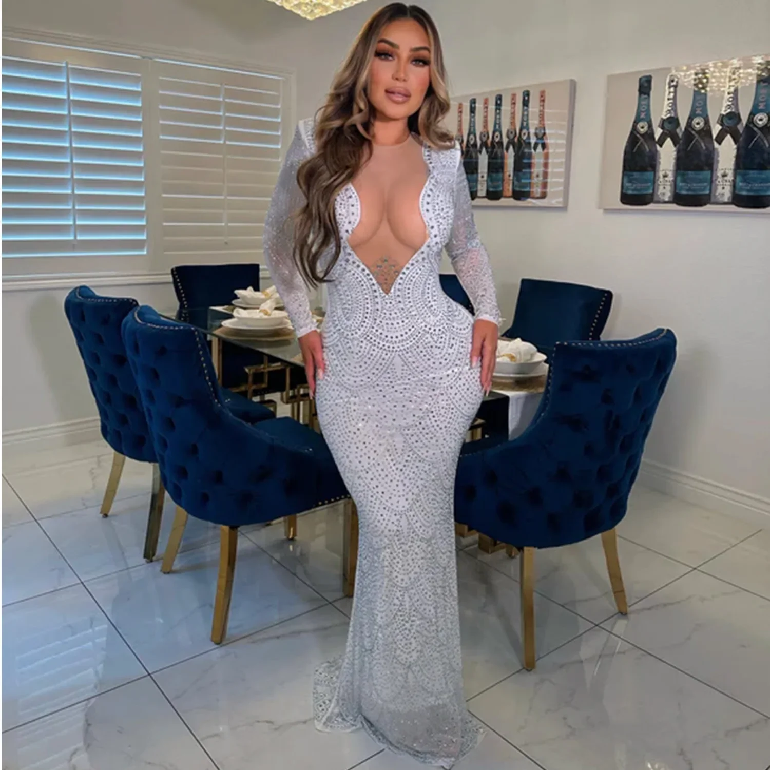 Z2119 Новое поступление осенне-зимнее женское модное сексуальное платье для