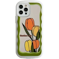 back mirror tide frame tulips case for iphone 13 pro max back phone cover for 12 11 pro max x xs xr 8 7 plus se 2020 capa