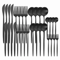 32pcs high quality dinnerware set stainless steel black tableware knives spoons forks cutlery set kitchen utensils flatware set