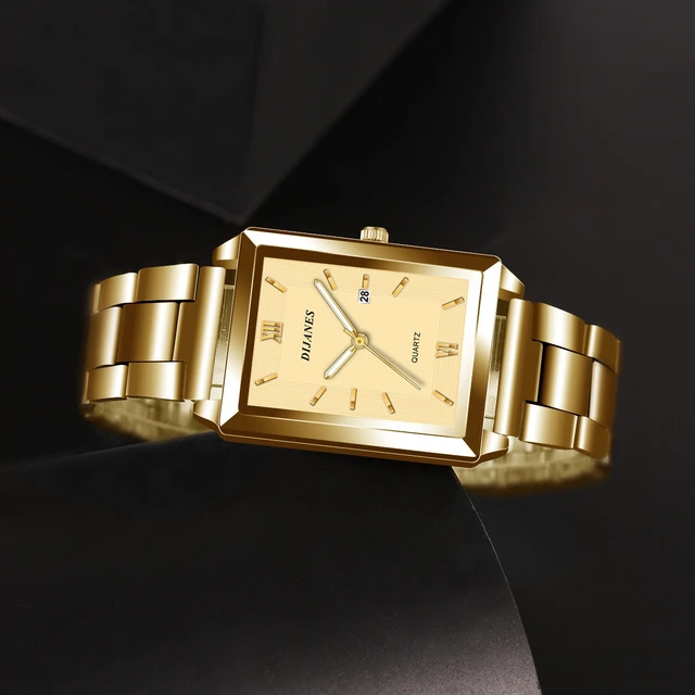 Watches For Men Luxury Gold Square Fashion Quartz Wristwatches Analog Stainless Steel Adjustable Band Top Quailty Orolog 2