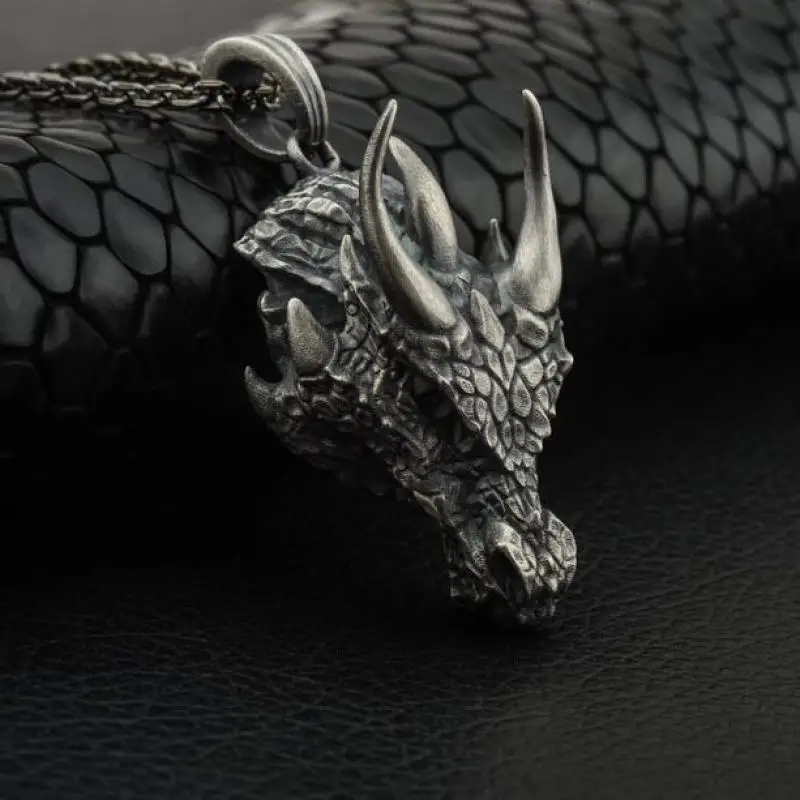 Retro Punk Domineering Metal Dragon Pendant Necklace for Men Cool Rock Party Biker Jewelry Gift