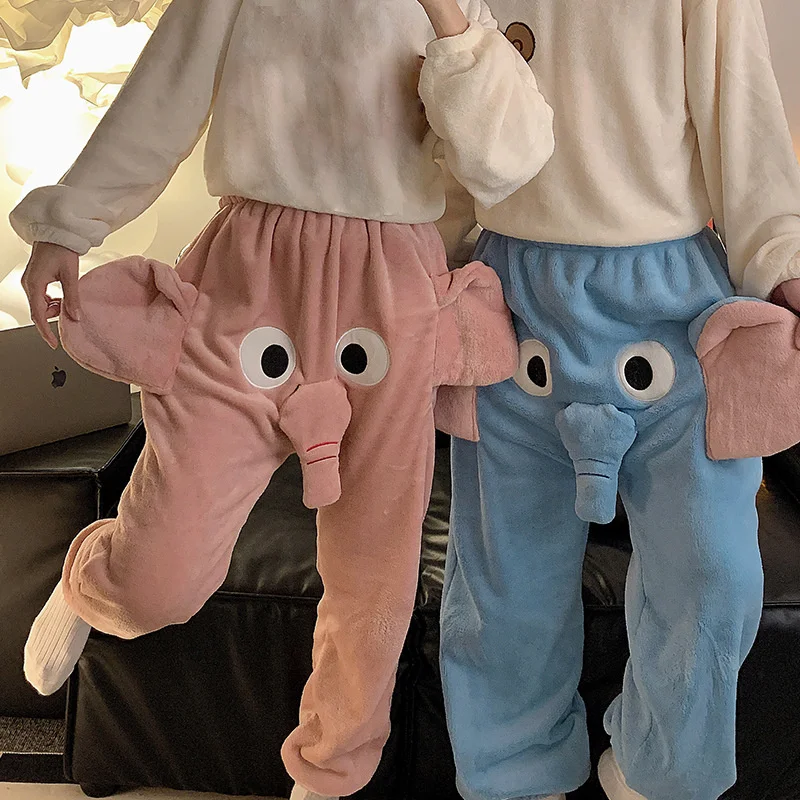 

Cartoon 3D Elephant Pants Creative Cute Pink Fly Elephant Pig Winter Pants Unisex Loose Casual Pajama Pant For Girls Unique Gift