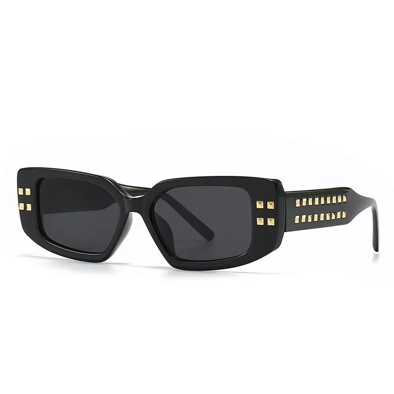 

Small Rectangular Punk Sunglasses Women Men 2023 Fashion Luxury Brand Unique Polygon Sun Glasses Female Trending Rivets Sunglass