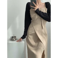 qoerlin bow spaghetti strap split dress fashion summer sleeveless vest dresses elegant party midi dresses with liner 2022 new