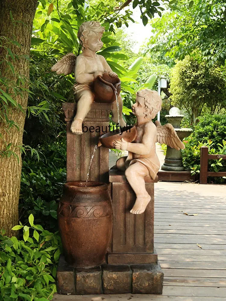 Европейский фонтан пейзаж уличные украшения с струящейся водой макет дома и сада