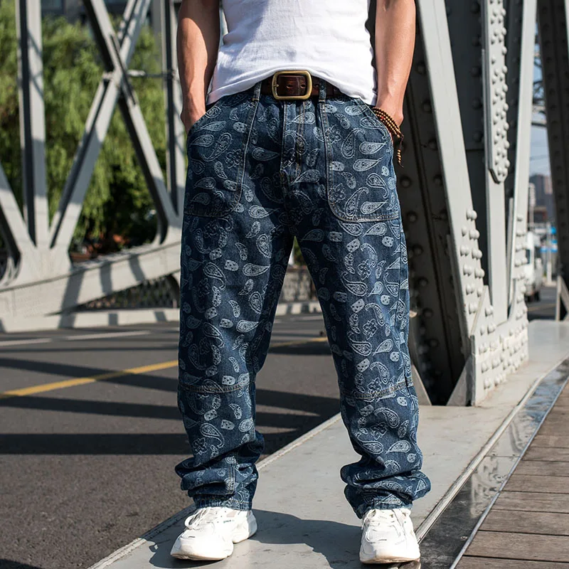 Mens Streetwear Y2k Hip Hop Baggy Denim Jeans Men Loose Hiphop Pattern Oversized Harem Jeans Straight Pants Plus Size 42 44 46