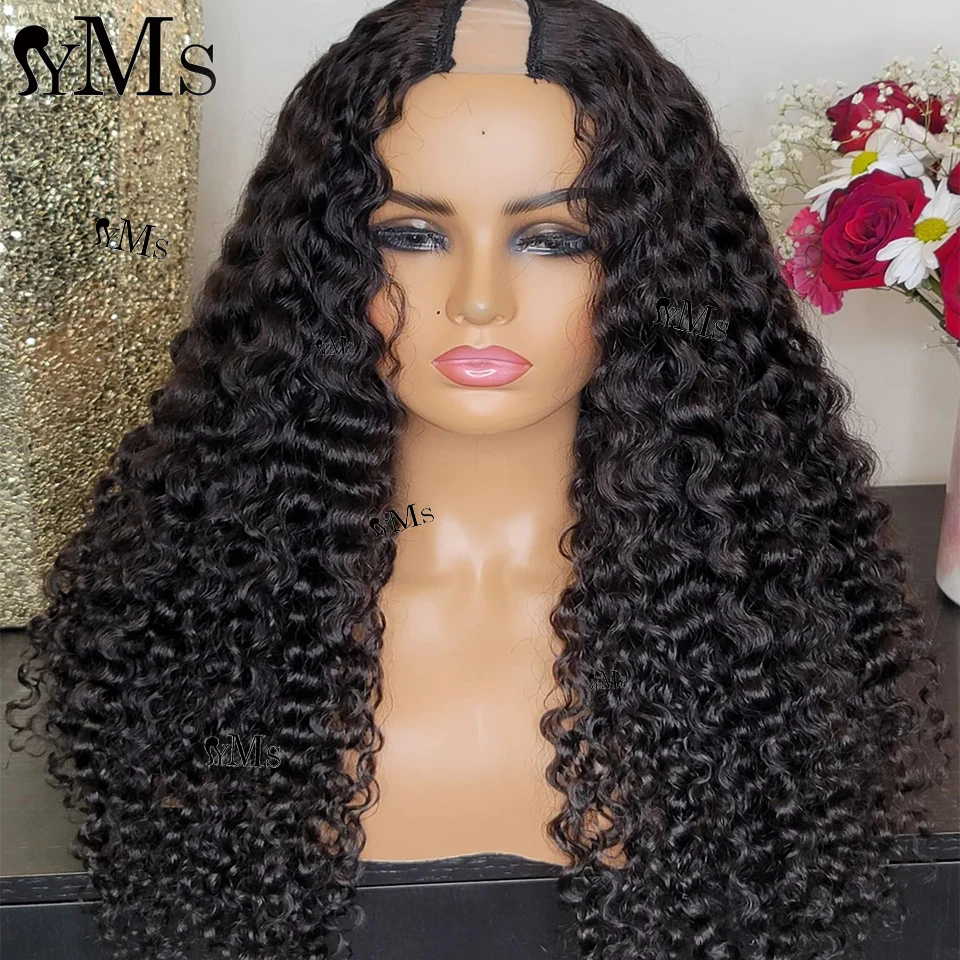 

3C4A Custom Thin U Part Curly Human Hair Wigs For Women YMS 250% High Density Glueless Burmese Deep Curly U Part Hair Wig