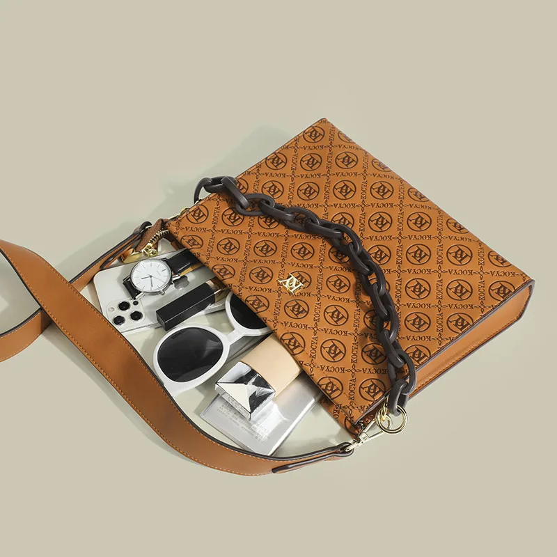 PVC+Cowhide 2023 New Messenger Evening Bags Purse Envelop Clutch Chain Shoulder Womens Wristlet Handbag Foldover Pouch