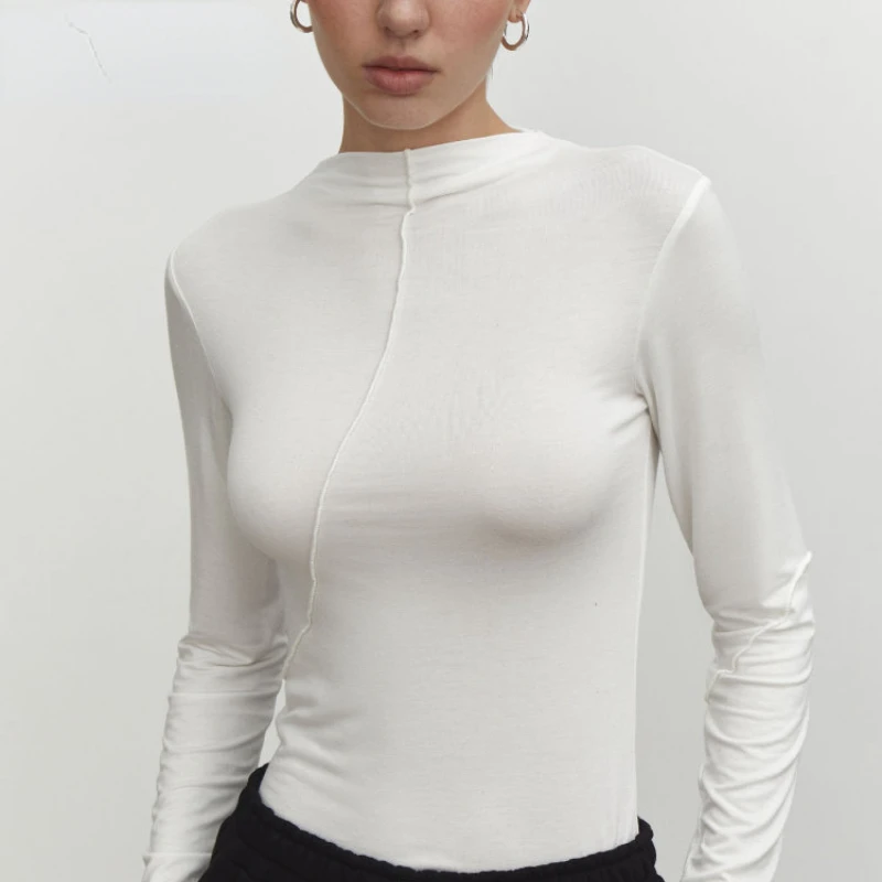 

Fashion Vintage Chic Slim Fit Long Sleeve T-Shirt Casual Elegant Simple Basic Female Tops Stripe Turtleneck All-match Ladies Tee