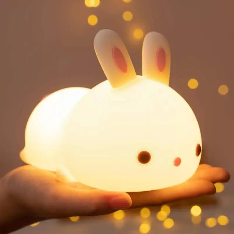 

СВЕТОДИОДНЫЙ ночник в виде кролика, симпатичная силиконовая лампа, перезаряжаемая прикроватная лампа с USB-датчиком и таймером для спальни, детский подарок, кролик L O2J7