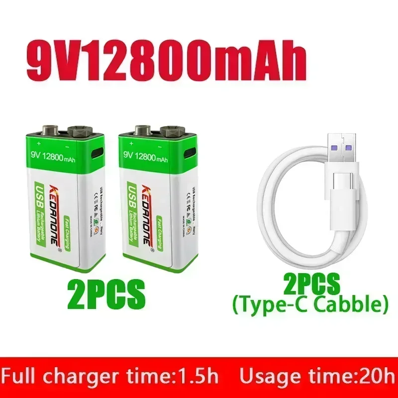 Фото НОВЫЙ литий-ионный аккумулятор 9 В, 12800 мАч, аккумуляторы Micro USB, литиевые батареи 9 В для мультиметра, микрофона, игрушки, пульт дистанционного управления, КТВ №1