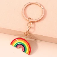 new cute rainbow keychain colorful arched line key ring enamel key chains for women girl summer gifts diy jewelry