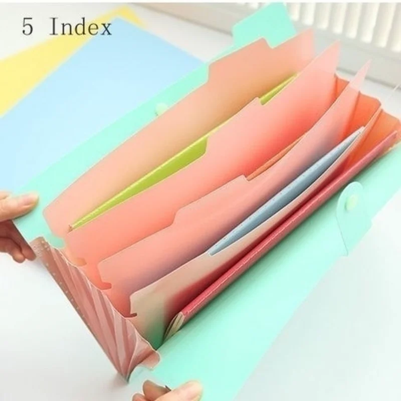 

1 PC Jelly Color 5-index Expending File Folder Office Supplies Student Stationary A4 Letter Size Smile Printing Organizer