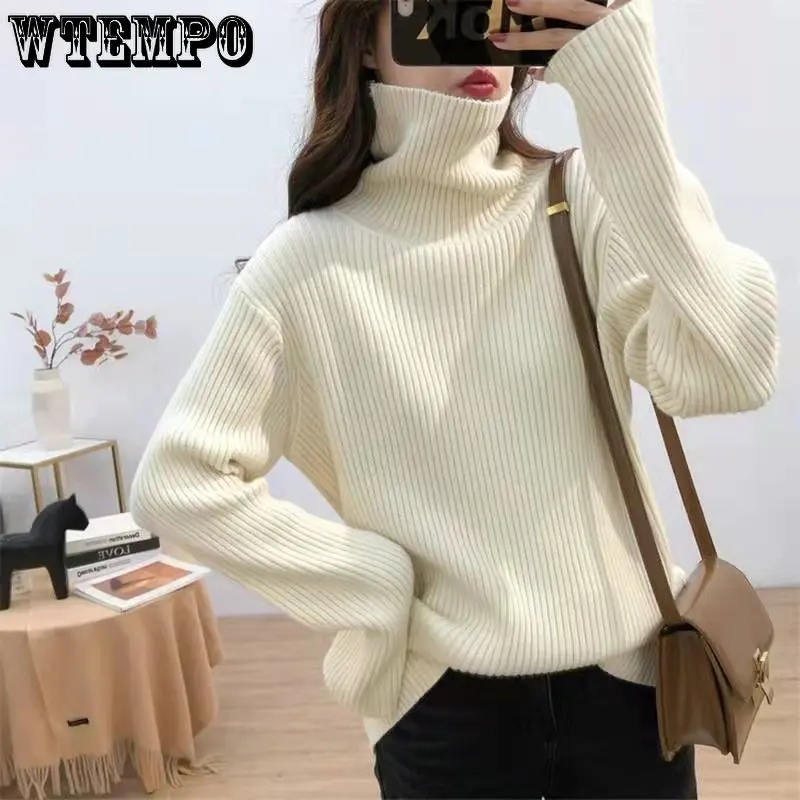 

WTEMPO Loose Turtleneck Sweater Women'ssimple Lazy Lapel Knitted Bottoming Shirt Autumn and Winter All-match Loose Outerwear