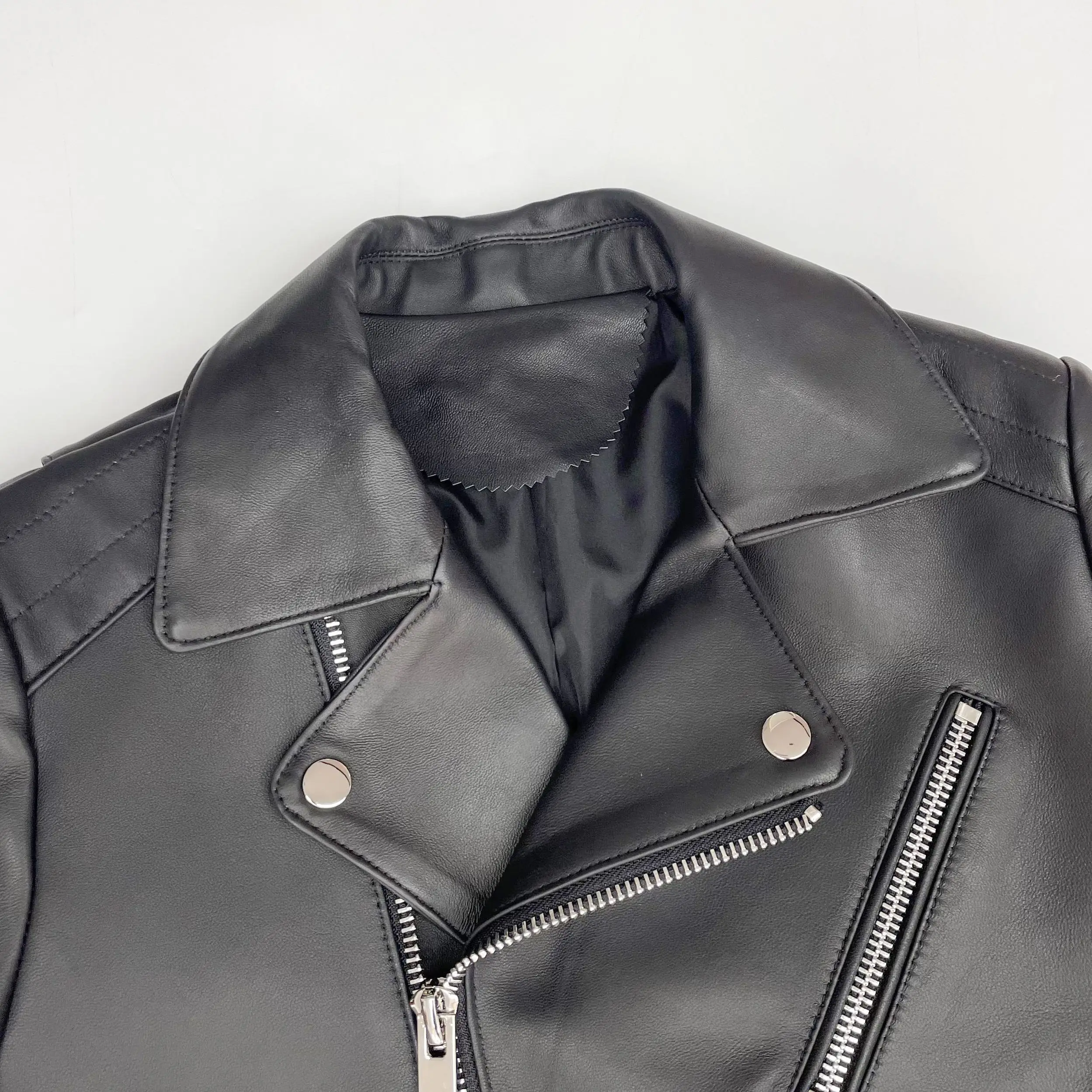 JANEFUR Women's Leather Jacket 2023 Classic Slim Street Black Real Sheepskin Coat Short Moto Fashion Female Outerwear