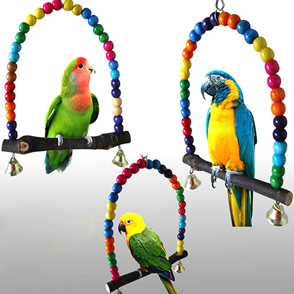 

1PC Natural Wooden Parrots Swing Toy Birds Colorful Beads Bird Supplies Squirrel Large, Medium and Small Parrot Supplies
