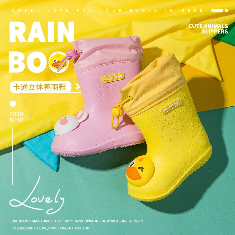 

Children's Rain Shoes Cartoon Cute Warm Bundle Mouth Rain Shoes Middle Tube Water Shoes Non Slip Children's Non Slip Rain Boots