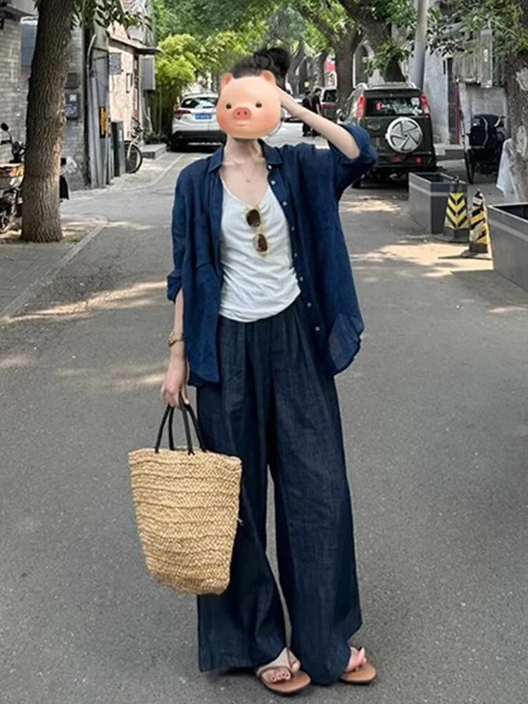 Женская джинсовая рубашка с длинным рукавом свободного покроя