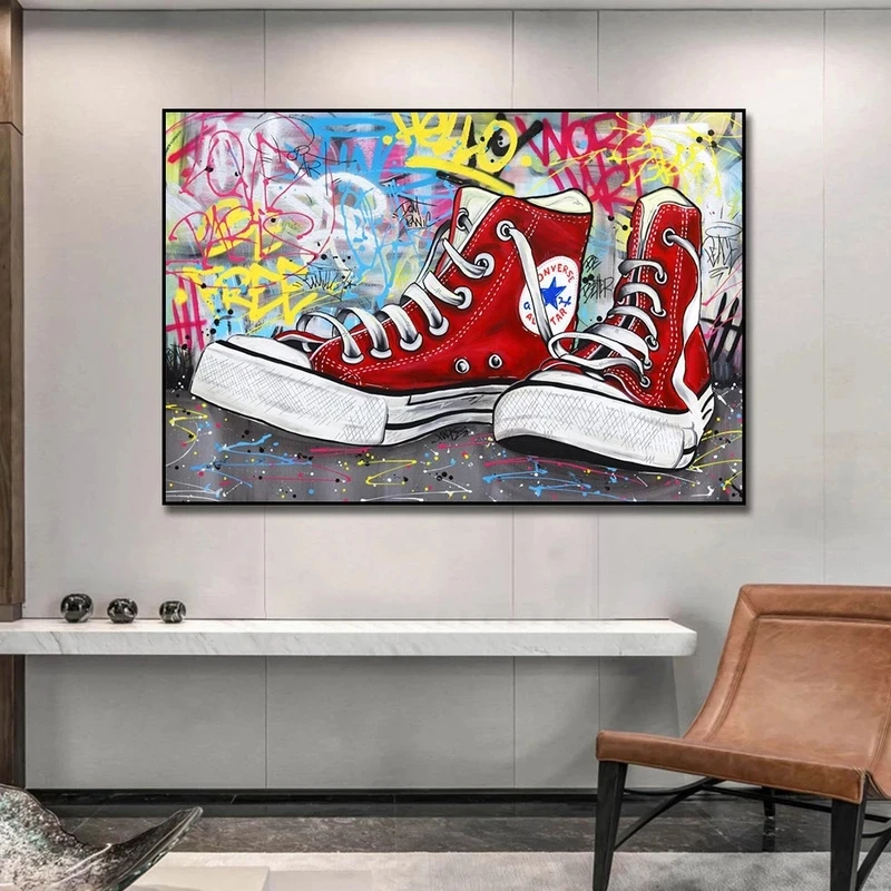 

Abstract Sports Shoes Posters and Prints Fashion Sneakers Graffti Canvas Painting Shoes Wall Art Picture for Home Room Decor
