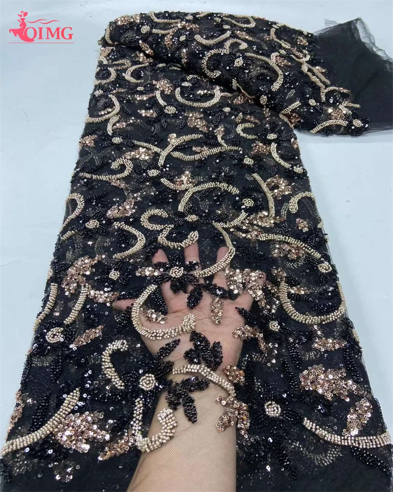 

OIMG African Sequins Beaded Lace Fabrics 2023 High Quality Sequence Embroidery French Lace Fabric For Nigerian Wedding Sewing