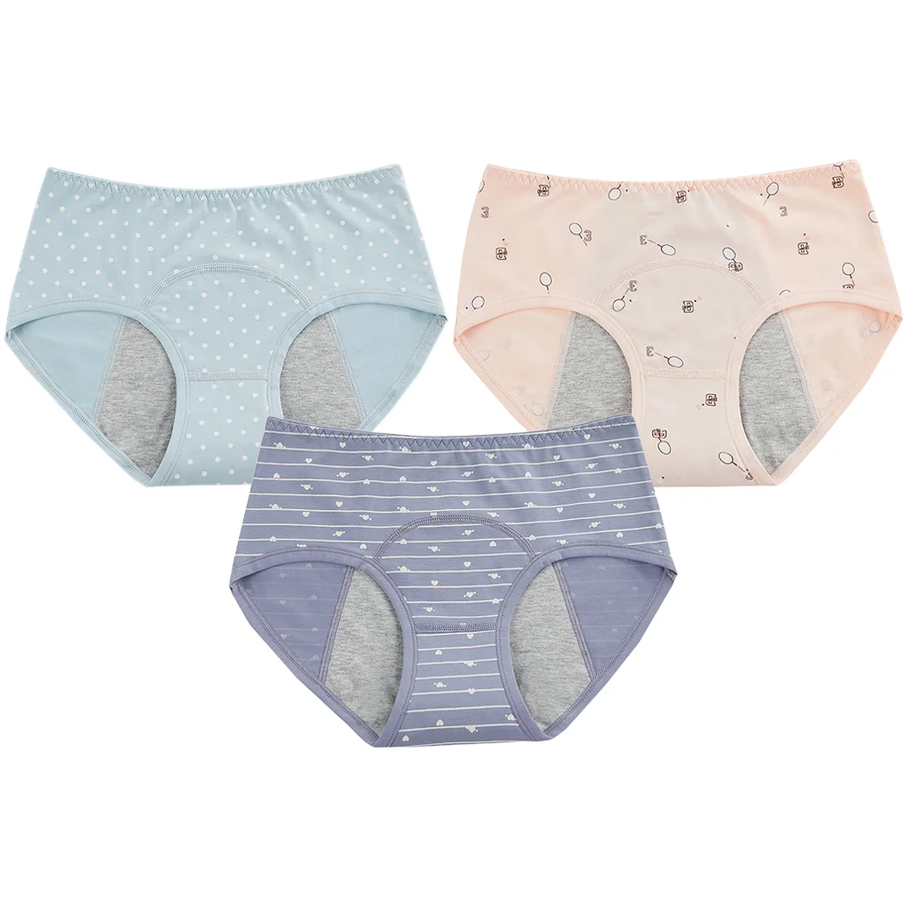 

3 Pcs Anti-side Leakage Woman High Waisted Fabric Underpant Menstrual Period
