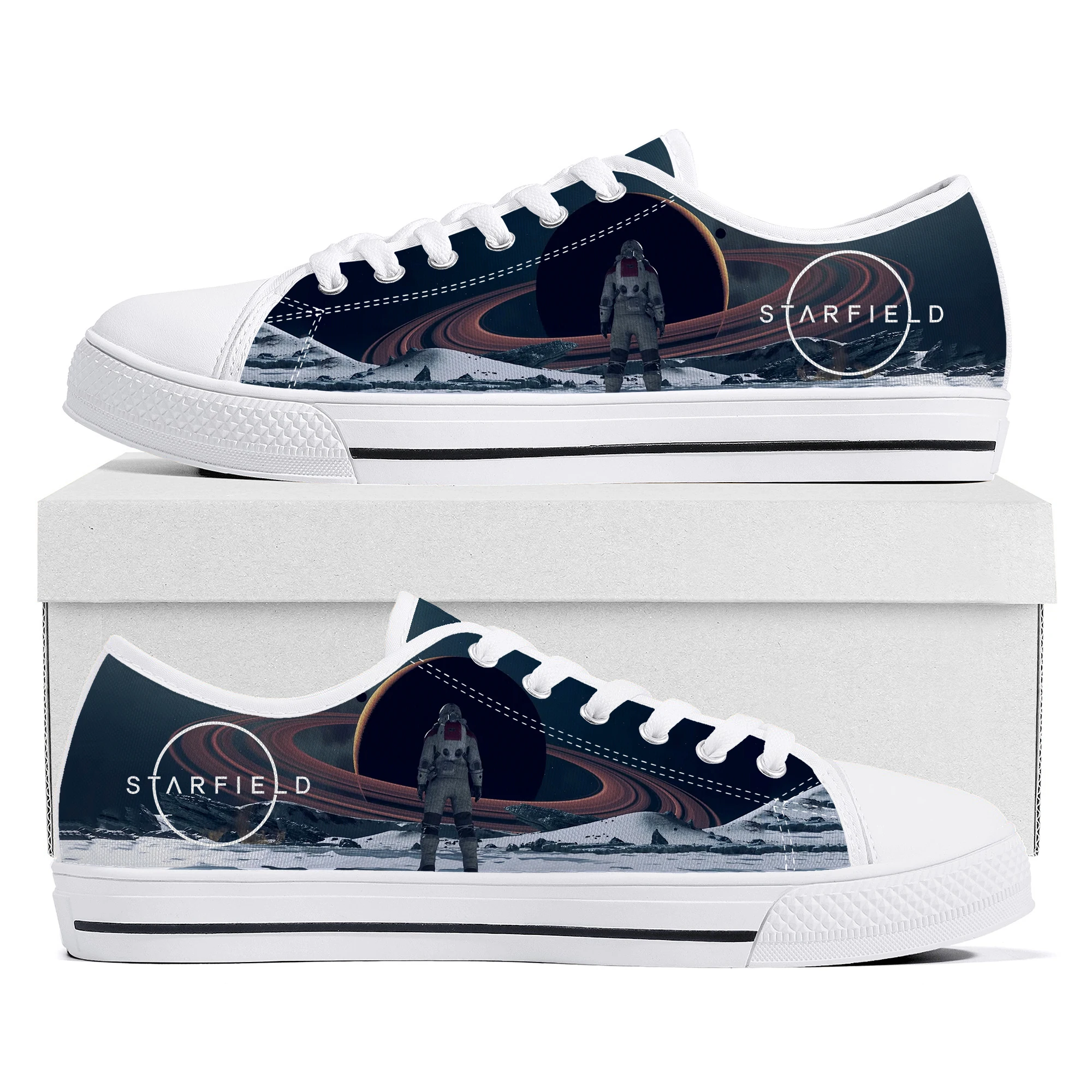 

Кроссовки холщовые для мужчин и женщин, популярная мультяшная игра, STARFIELD, низкие кеды, для подростков, модная обувь на заказ для пар