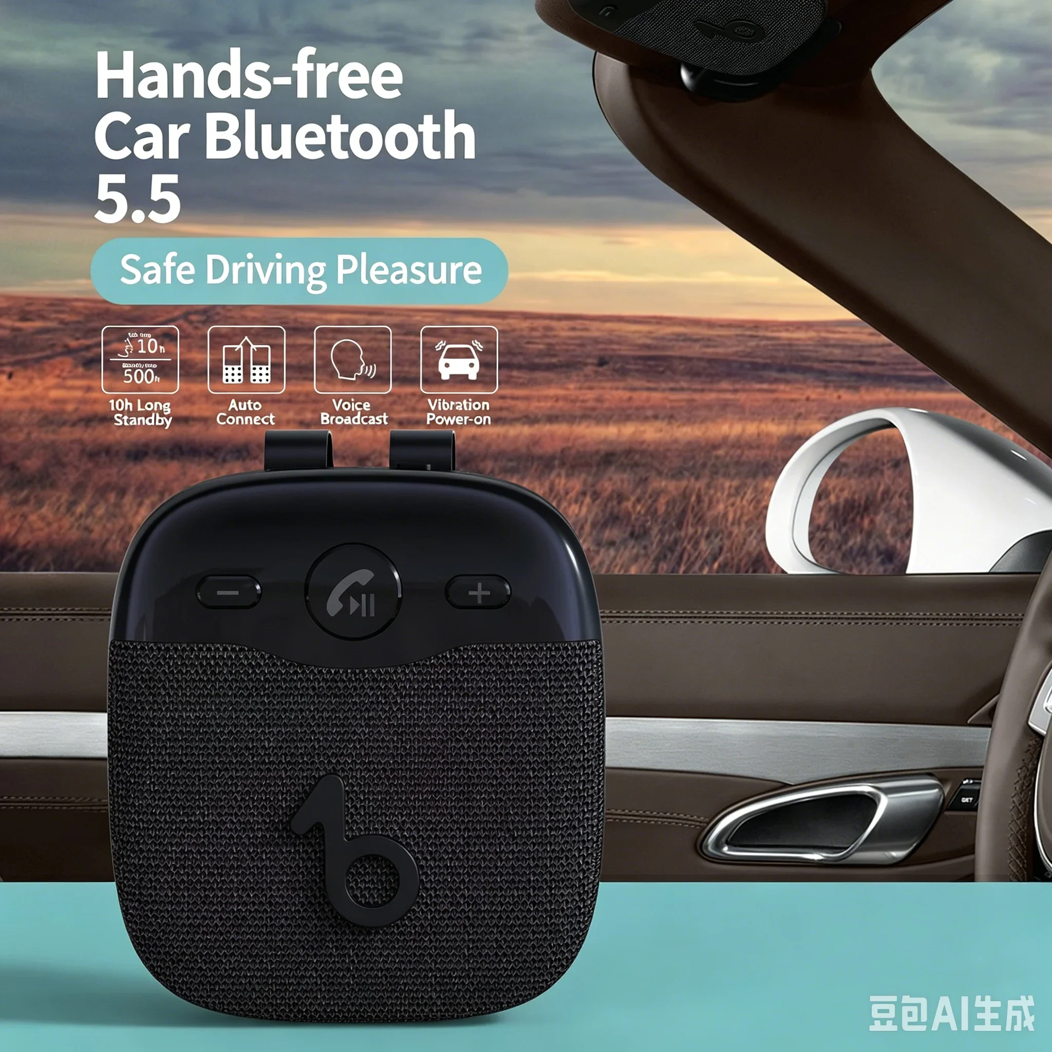 Фото LD-19 Bluetooth 5.5 Автомобильная гарнитура с HD-микрофоном, голосовыми подсказками, креплением на козырек, для безопасного вождения, звонков и воспроизведения музыки №1