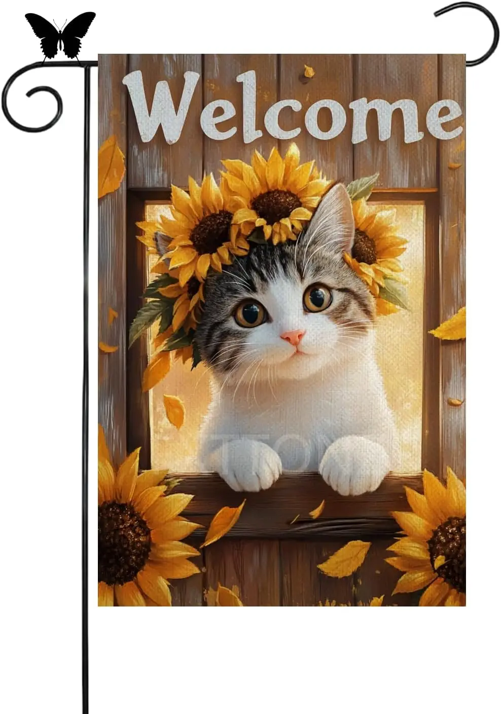 Фото Флаг с изображением американской короткошерстной кошки и подсолнухов FXTTONZ, 12x18 дюймов, двусторонний, маленький, льняной, для сада, приветственный, праздничный, сезонный, FL LLX №1