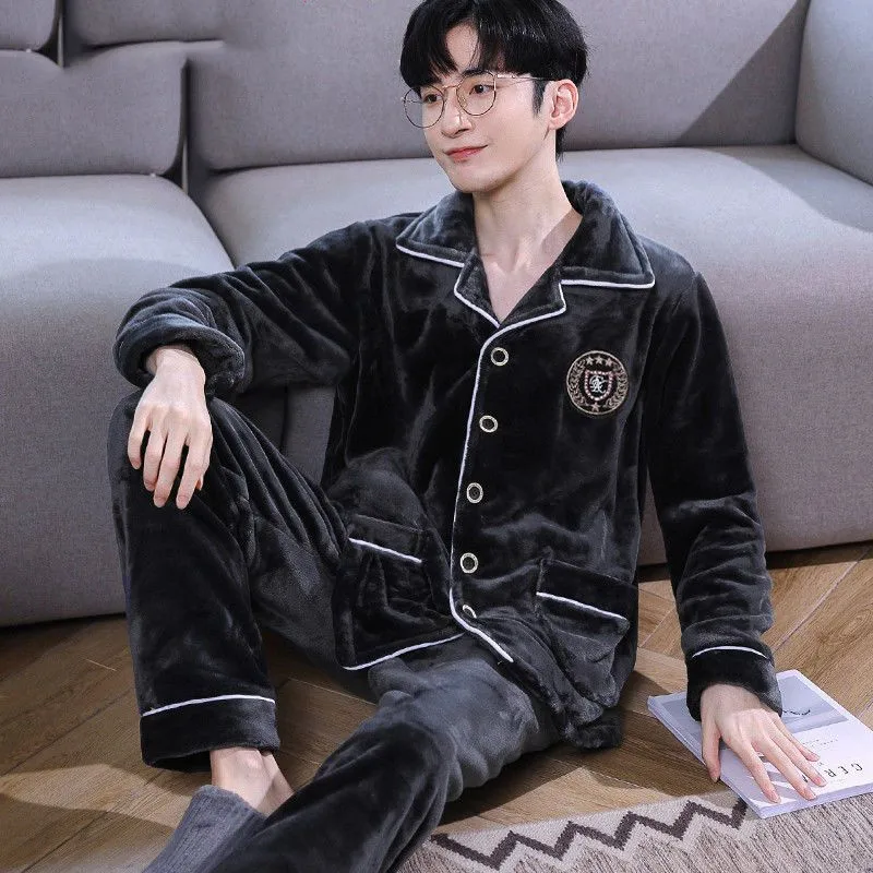 Thick Pajamas Set Casual Sleepwear For Men Soft Warm Full Pyjama Men's Winter 2022 Fashion Homewear Clothes Plus Size