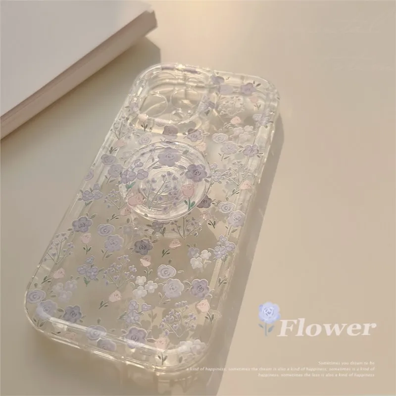 Shiny Sparkling Flower Shell Stand IPhone 14 13 12 11 Pro Plus Max Ultra-thin Transparent Soft TPU Cover New Products