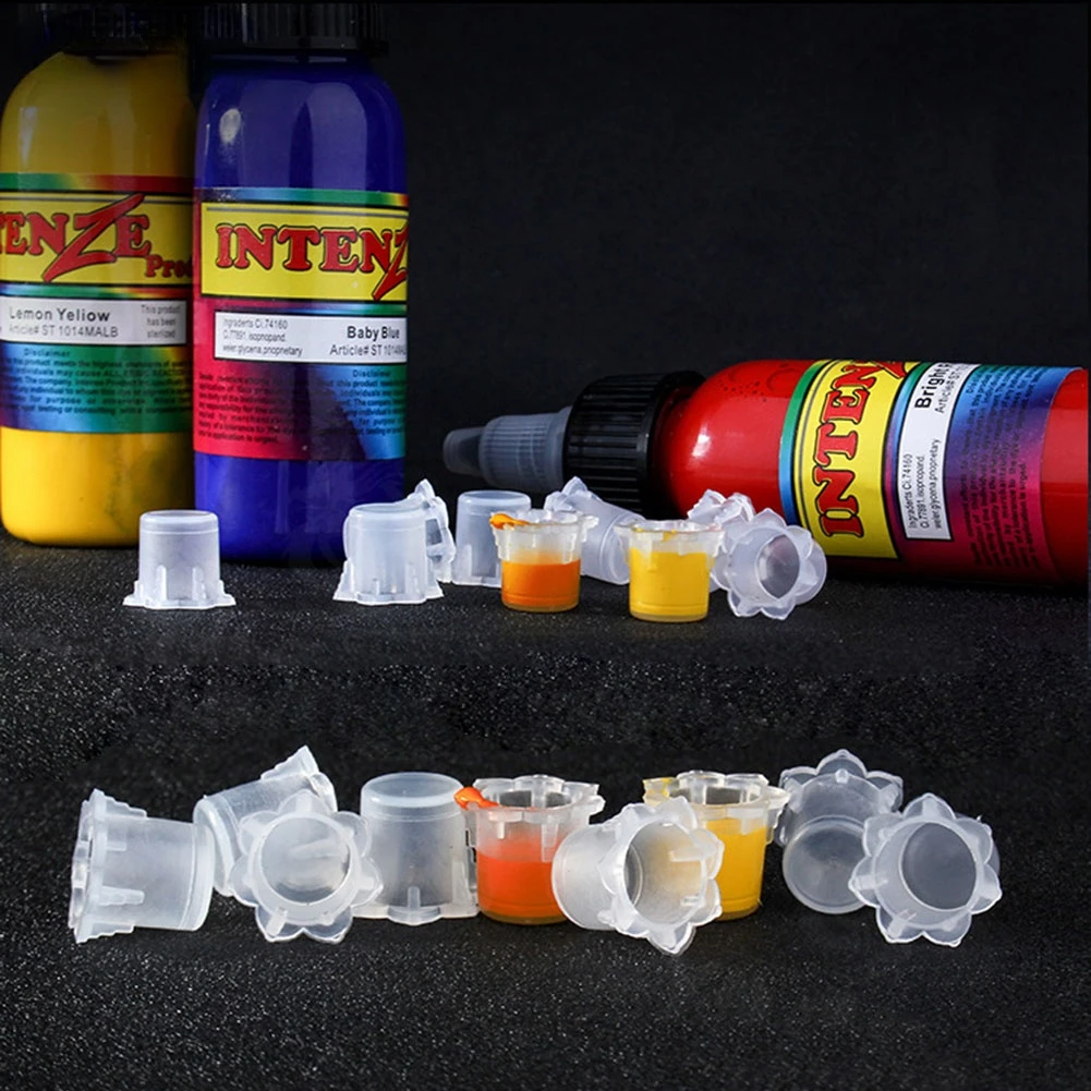 

Новинка, шестигранные пластиковые чашки для татуировок, 100 шт., прозрачные колпачки для микроблейдинга и хранения пигментов, контейнер, одно...