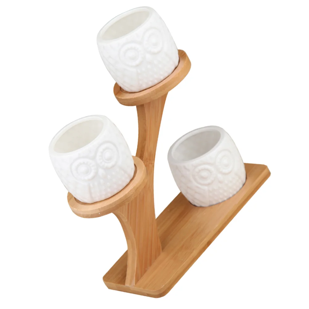 

Ceramic Owl Treetop Bamboo Stand Container Succulents Pot Pattern Flowerpot