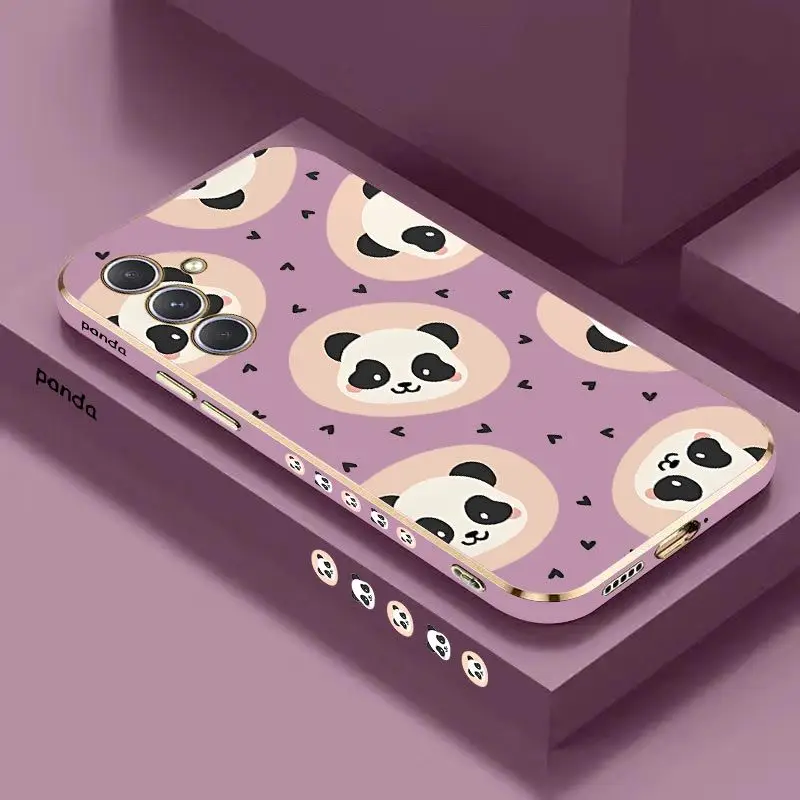 Love Panda Luxury Plating Phone Case For Samsung Galaxy A54 A34 A24 A73 A53 A52 A52S A04S A04E A72 Cover