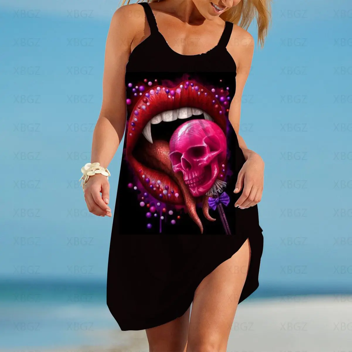 

Top Dresses for Women 2022 Sling Women's Summer Dress Boho Woman Sleeveless Sexy Party Skull Flower Beach Gothic Clothing S-5XL