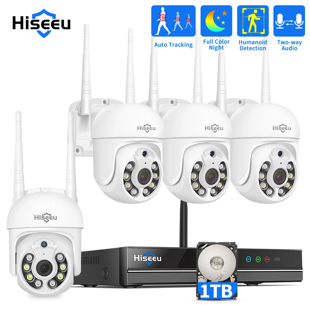 Hiseeu Wireless 3MP Wifi IP PTZ Digital Zoom Pan CCTV Security Video Surveillance Camera System Audio Outdoor Full Night Kit