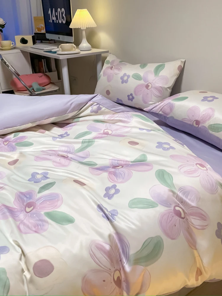 Пододеяльник из четырех предметов ледяного шелка летнее пододеяльник простыня с