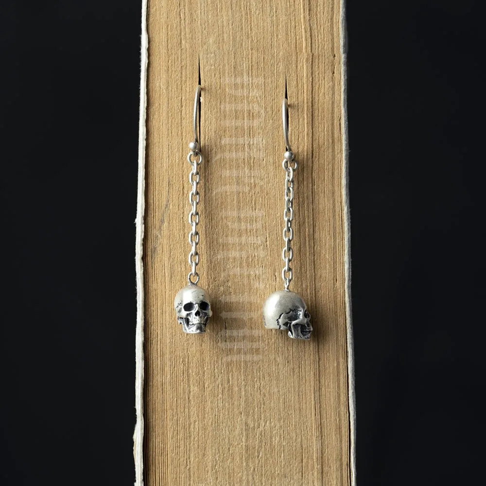 

Genuine 100% Solid 925 Sterling Silver Earrings Halloween Vintage Skeleton Skull Dangle Earrings Punk Style Jewelry Accessories