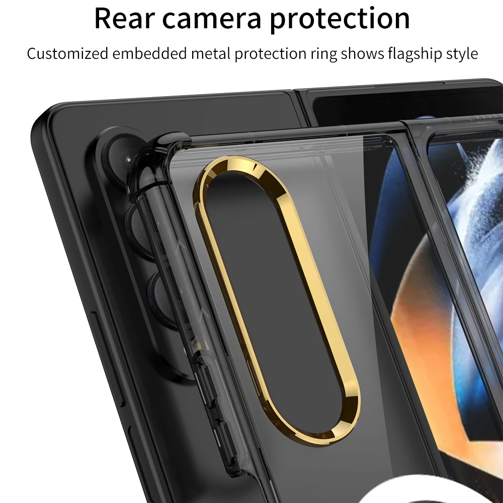 Suitable for Samsung z fold4 film integrated, solid color magnetic ring, and wireless charging creative protective cover