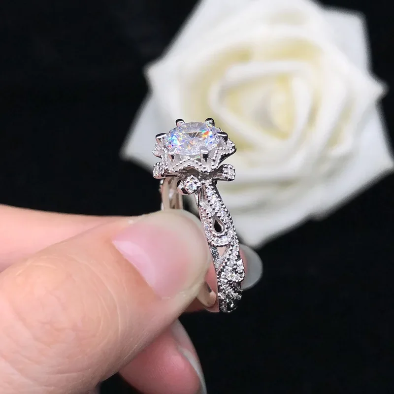 Женское кольцо с бриллиантом из твердой платины PT950 шестью когтями Ice and Fire модное