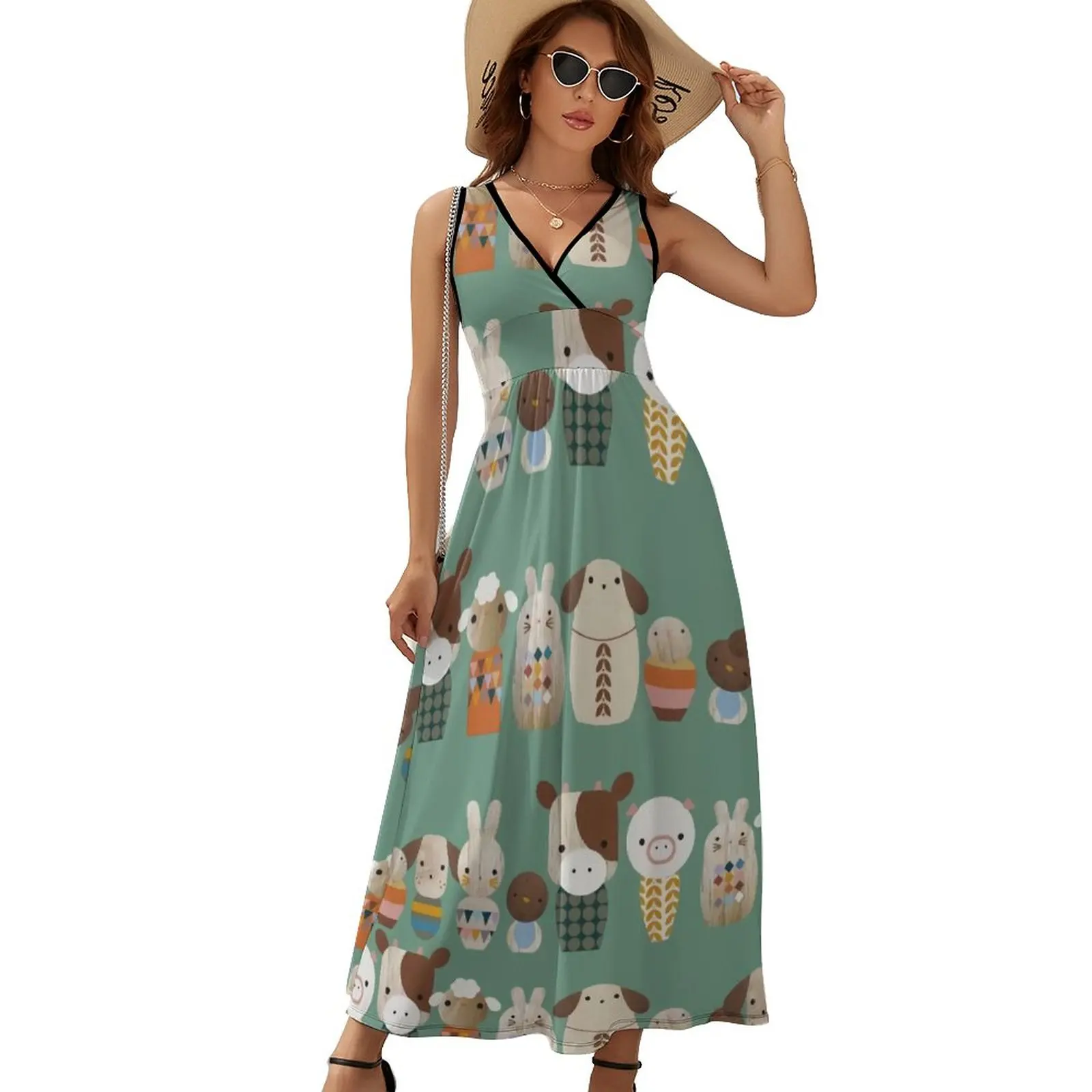 

Cute Dog Dress Cartoon Animal Club Maxi Dress Aesthetic Boho Beach Long Dresses Women High Waist Graphic Oversize Vestidos