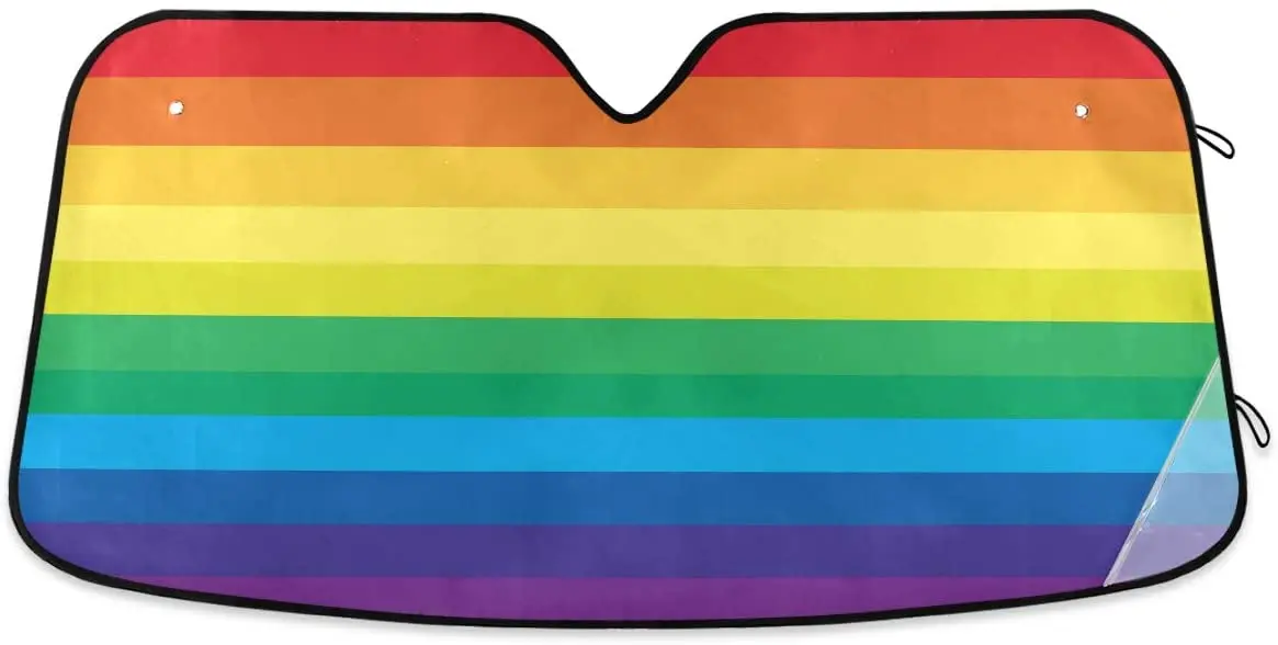 senya Car Windshield Sunshade Striped Multicolored Rainbow Pattern, Blocks Sun Visor Protector Foldable Sun Shield Keep Your Veh