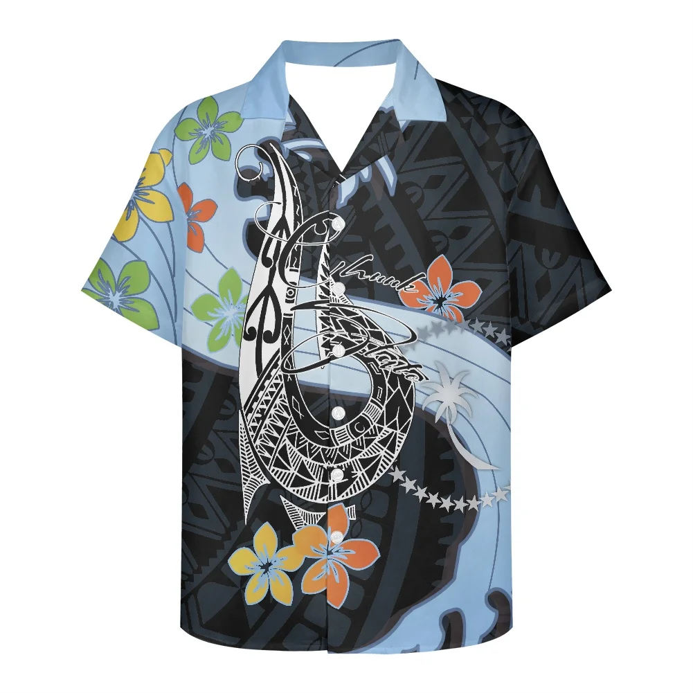 Polynesian Tradition Tribal Tattoo Frangipani Printing Shirts Short Sleeve Party Tops