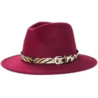 leopard belt women fedora hats wide brim felt panama hat gentleman elegant men formal wedding decorate luxury jazz cap wholesale