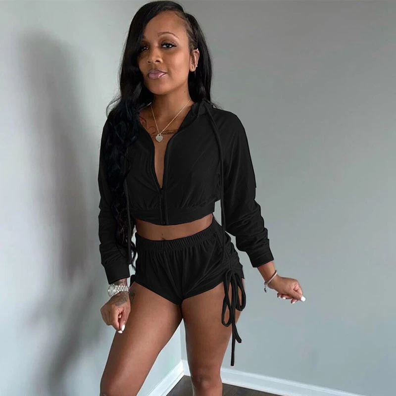 Hooded Velvet Tracksuit Women Sportwear Fall Winter 2 Piece Set Shorts and Top Zipper Two Outfit Sets 2022 |